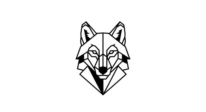 Geometric wolf head logo, minimalist polygon animal icon, abstract line art design