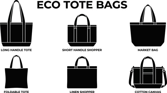 Eco friendly reusable tote bags in various styles and materials for shopping and daily use