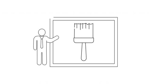 Simple Line Art of a Person Presenting a Large Paintbrush Icon.