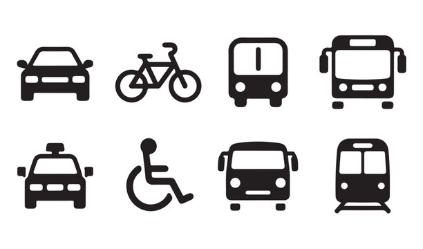 Universal transportation symbols for urban mobility planning and public transit information.