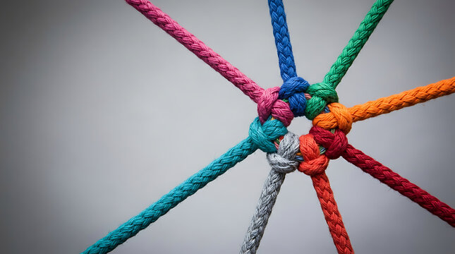 Colorful interconnected ropes symbolizing unity and teamwork
