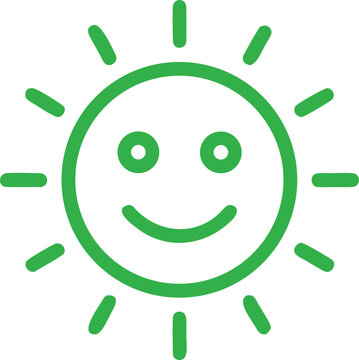 A simple vector green outline icon of a smiling sun.eps