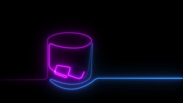 Whiskey glass black blackground.outline self drawing animation. Hand drawn animated illustration. Yellow golden drink shot in glass motion animation 4k video...