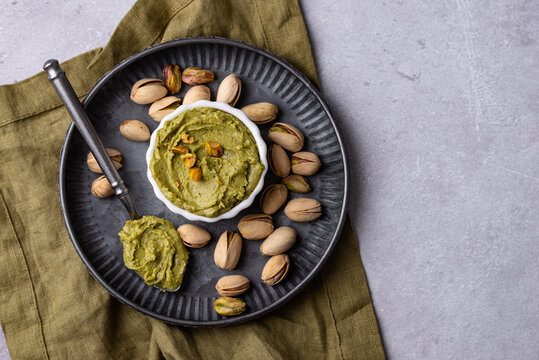 Sweet pistachio cream in a bowl