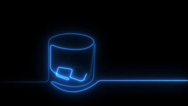 Whiskey glass black blackground.outline self drawing animation. Hand drawn animated illustration. Yellow golden drink shot in glass motion animation 4k video...