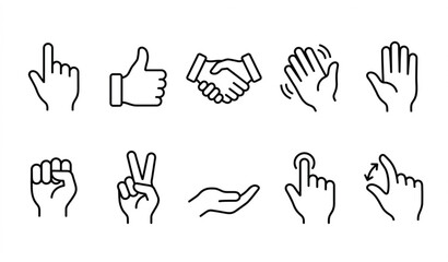 Obraz premium Outline hands icon set illustrating human gestures and finger signs in modern linear vector style