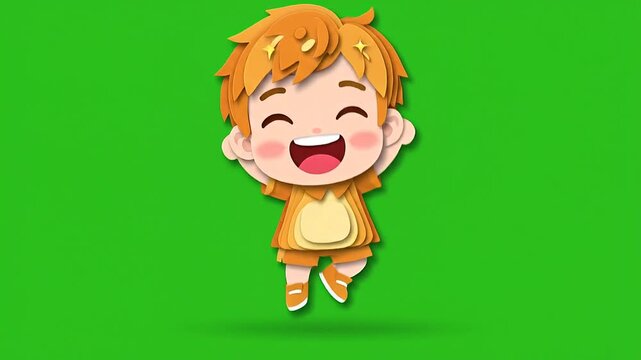 A Cute chibi reaction cartoon character with a happy expression, perfect for a meme cartoon, green screen animation