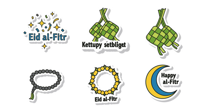Eid al fitr holiday icons set vector illustration on white background
