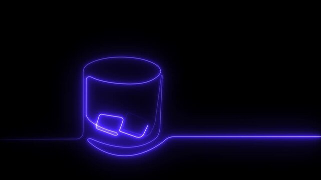 Whiskey glass black blackground.outline self drawing animation. Hand drawn animated illustration. Yellow golden drink shot in glass motion animation 4k video...