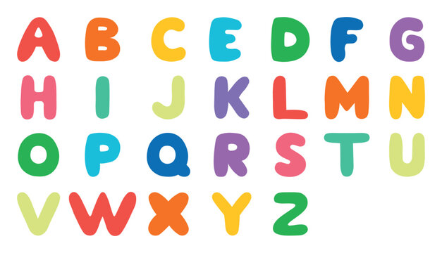 Simple colorful cartoon alphabet in flat style for children education, learning materials and nursery design.