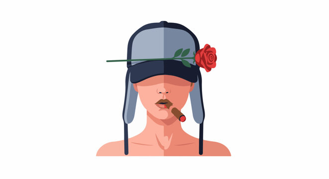 Person in cap with rose and cigar, faceless