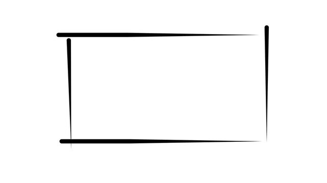 Rectangular, square frame, self drawing animation. Black line animated on white background motion animation 4k video...