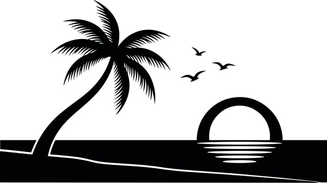 Palm Tree Sunset Beach Tropical Island Icon