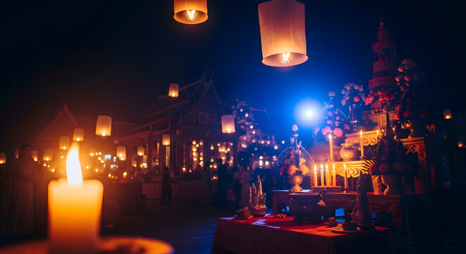 Floating lanterns at night a celebration of light and hope