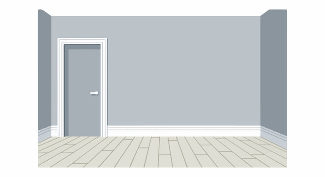 Minimalist interior room with a single door and light wood flooring