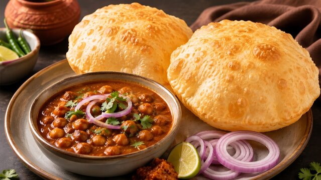 Delhi Style Chole Bhature &ndash; Fluffy Fried Bread with Spicy Chickpea Curry Food