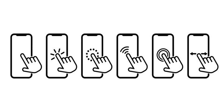Modern smartphone touch gesture line icon set. Contain for Mobile App, UI, web and Interface Design. Editable vector illustration.