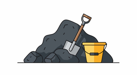 Pile of coal with shovel and bucket, cartoon illustration © sesii