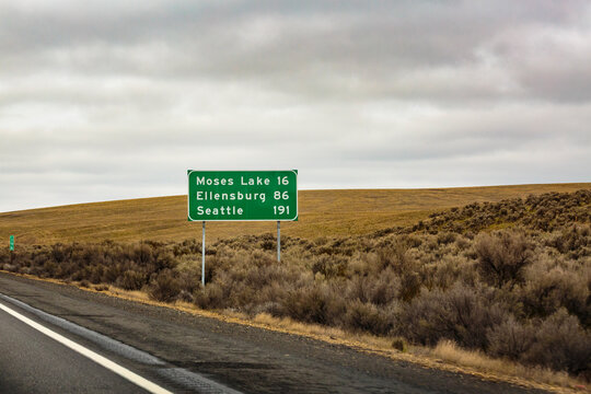 Mileage sign on Interstate 90.