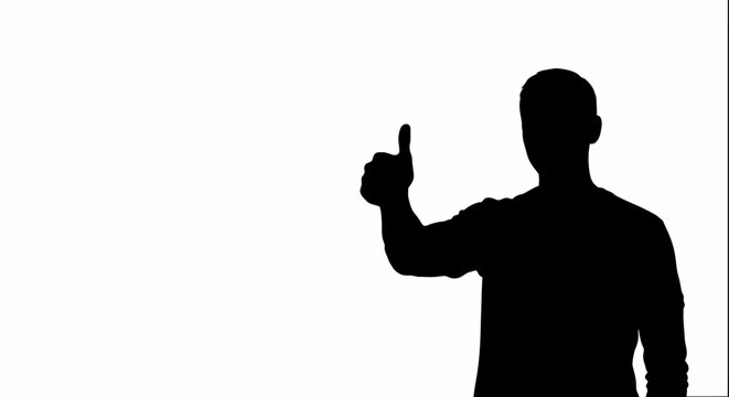 Silhouette Man Giving Thumbs Up Gesture on White Background