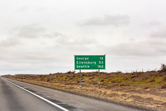 Mileage sign on the highway, Interstate 90, Washington state