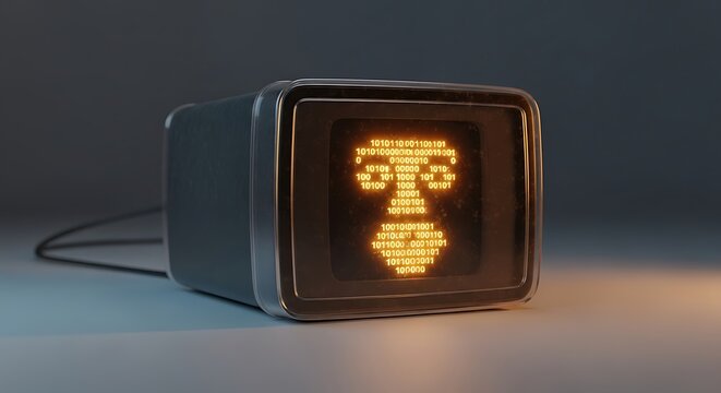 Retro television with pixel art character on screen in dark room with soft lighting