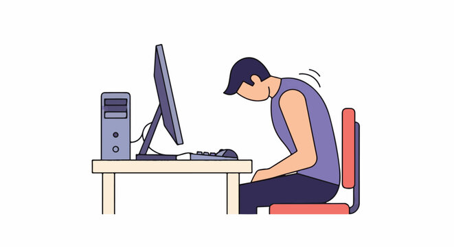 Person sitting at desk with poor posture at computer