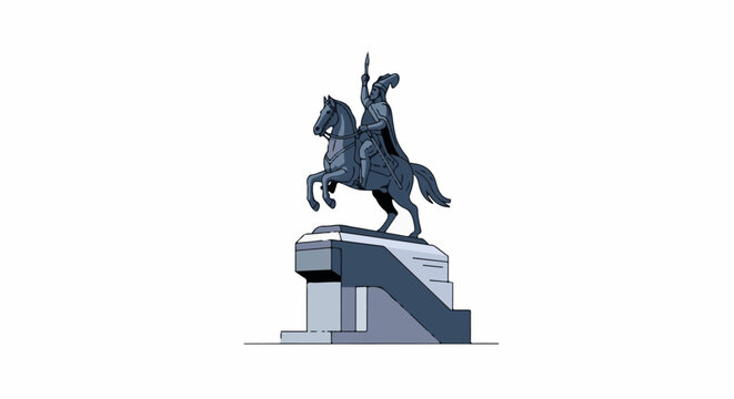 Monochrome pixel art equestrian statue on a plinth