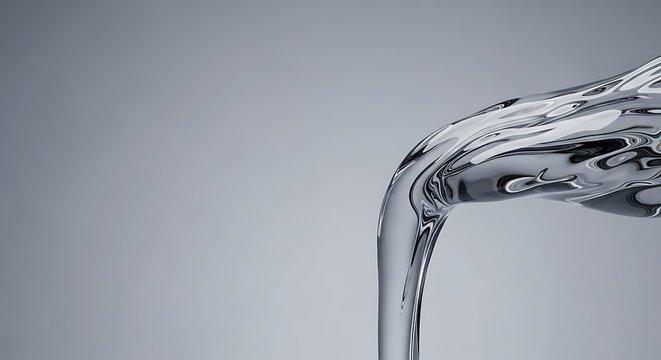 Flowing water stream pouring down with clear liquid and smooth curves in a gentle flow motion
