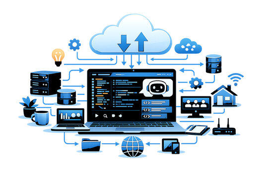 Cloud Computing and AI Technology Vector Illustration