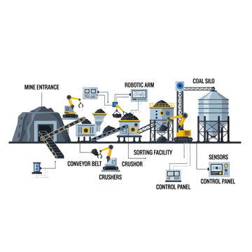 Industrial Coal Mining Processing Plant with Robotic Automation and Silo