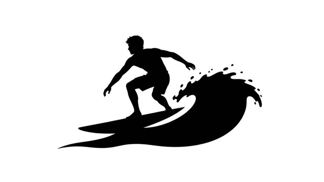 Silhouette of a man surfing on a wave on a surfboard