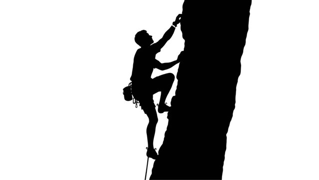 Silhouette of a rock climber ascending a steep cliff face