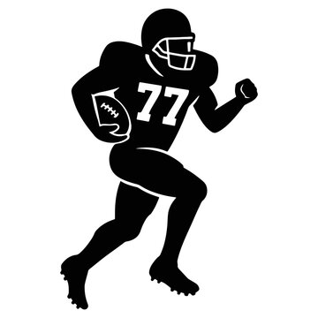 American football player running with ball, number 77