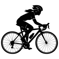 Fototapeta premium Female cyclist riding a road bike, wearing a helmet
