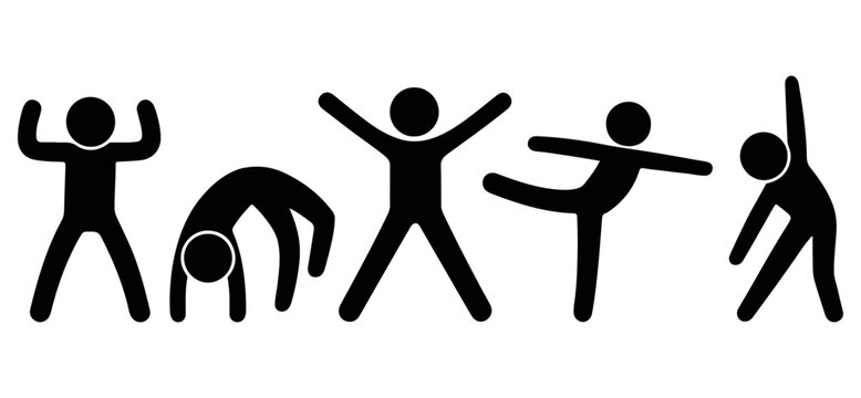 Stick figures in various dance poses dancing black silhouette