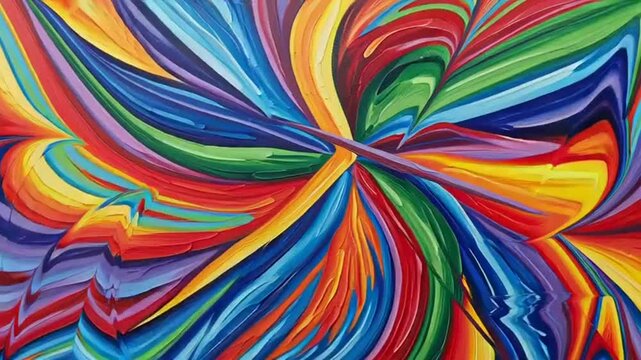 Vibrant Abstract Painting with Swirling Rainbow Colors, Dynamic Brushstrokes, Artful Design