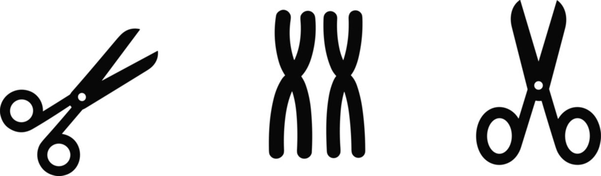 Chromosome genetics editing icon set with dna chromosomes and scissors isolated on white background black silhouette science collection