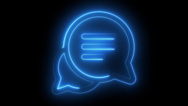 Neon glowing speech bubble animation for digital communication and social media marketing chat message