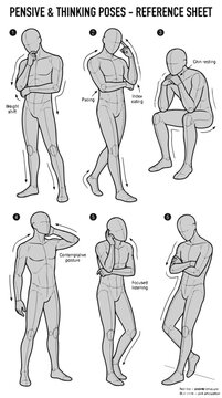 Figure Drawing Pensive and Thinking Poses Reference Sheet