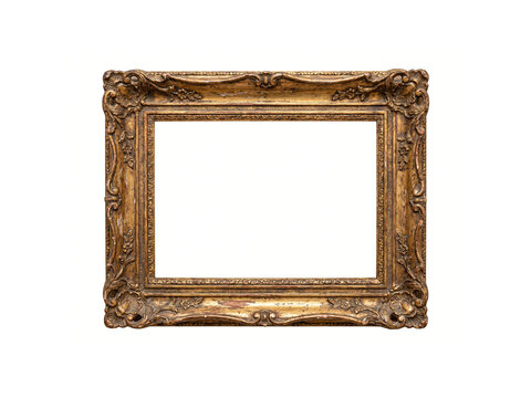 Vintage ornate picture frame isolated on white background.