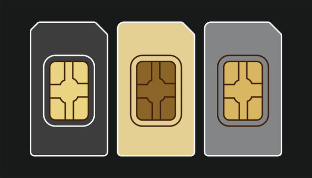 sim cards in black gold and gray colors isolated on black