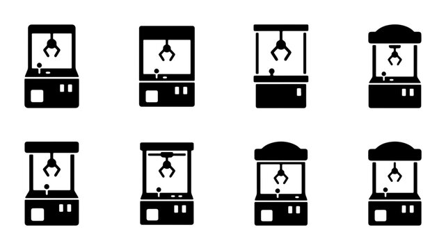 Claw Machine Icons, Arcade Game Vector Set, Prize Grabber Machine Graphics, Entertainment Machine Symbols