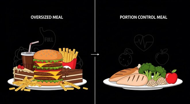 Oversized Meal and Portion Control Meal Split Illustration