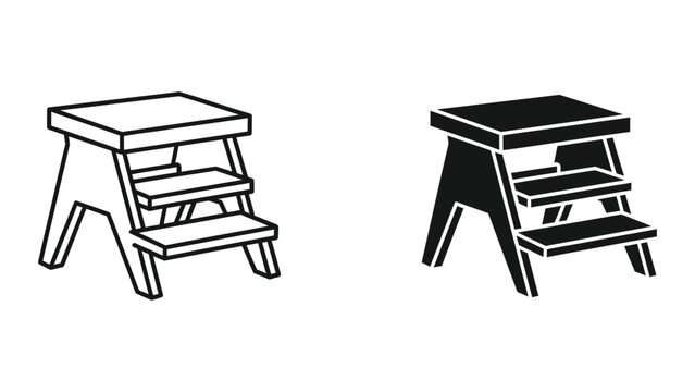 Minimalist wooden step stool with shelves under table