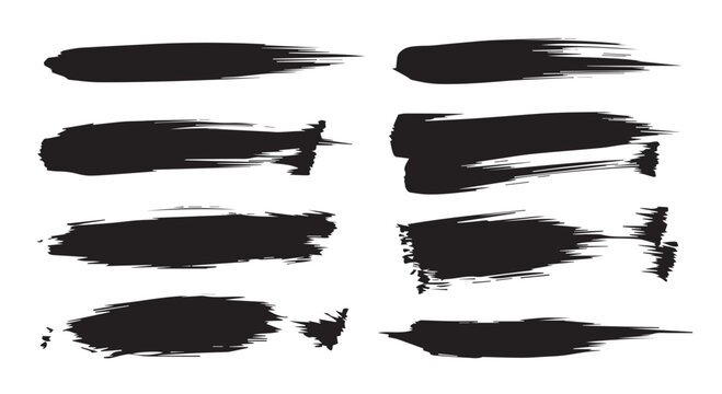 Paint splash splatter ink brush blobs set. Brush paint stroke set, Dry brush texture. Grunge paint lines, rough drawn elements. Dirty liquid spots, rough dust, grain pattern
