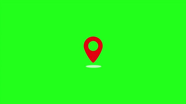 Red map location pin icon on green screen background, 4k 3d animation of GPS navigation pointer for travel and tracking app, Chroma key video