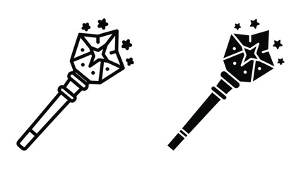 Black and white magic wands with star sparkles illustration © Jahidul