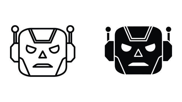 Futuristic robot and cybernetic head icons with triangular eyes