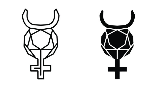 Minimalist yin yang female symbol with horns vector illustration